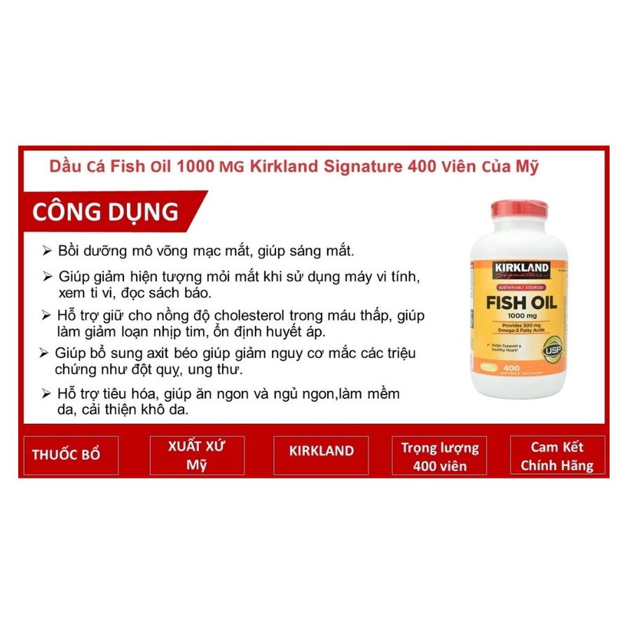 Viên Uống Fish Oil Dầu Cá Kirkland 400 Viên