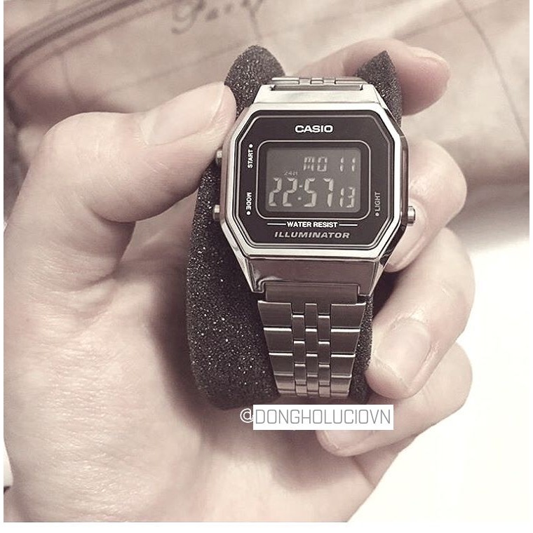 Đồng hồ Nữ Casio LA680WA-1B, đồng hồ chính hãng, bạc mặt đen đen