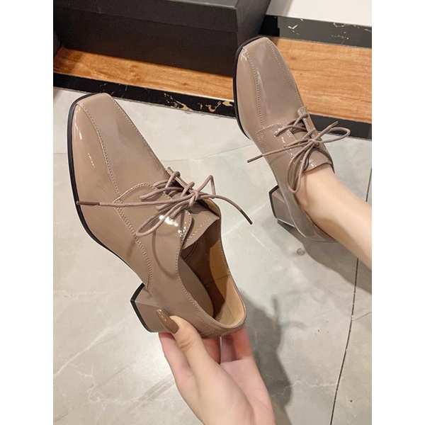 Giầy da bóng buộc dây mũi vuông cao 4cm
