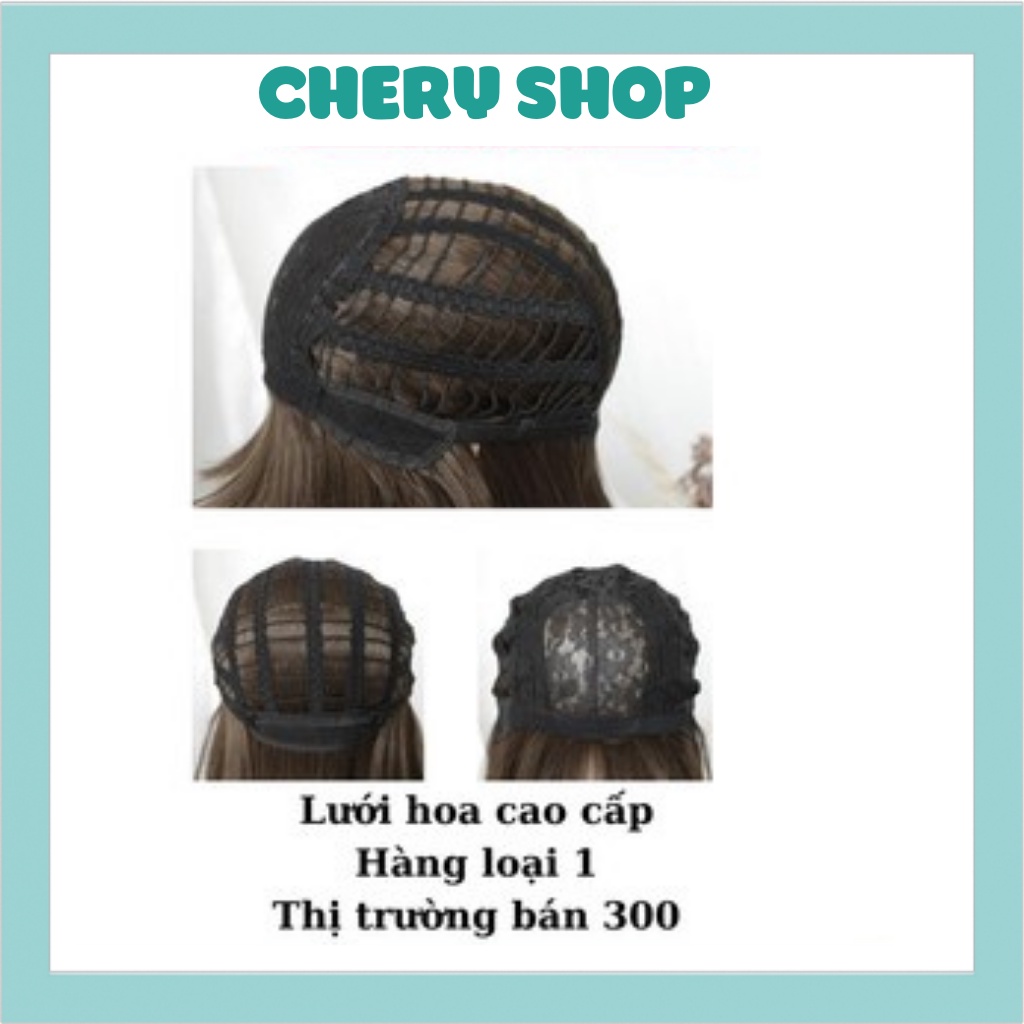 Tóc giả nữ đẹp nguyên đầu xoăn lơi phối mái dày màu hồng và vàng tặng kèm lưới trùm wig