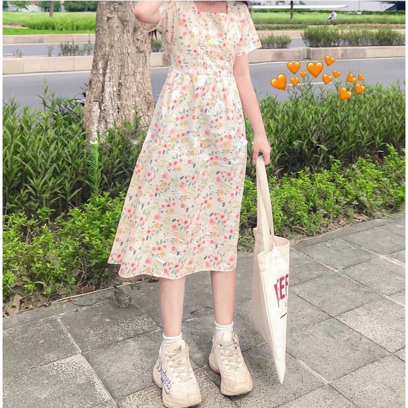 Váy babydoll hoa nhí dáng dài - Đầm babydoll đầm hoa nhí