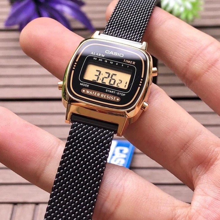 Đồng Hồ Nữ Casio LA670WEMB-1 🔥 𝓢𝓲ê𝓾 𝓗𝓸𝓽 🔥 Cam Kết Hàng Chính Hãng 🔥 Điện Tử - Dây Đeo Kim Loại Dạng Lưới Màu Đen