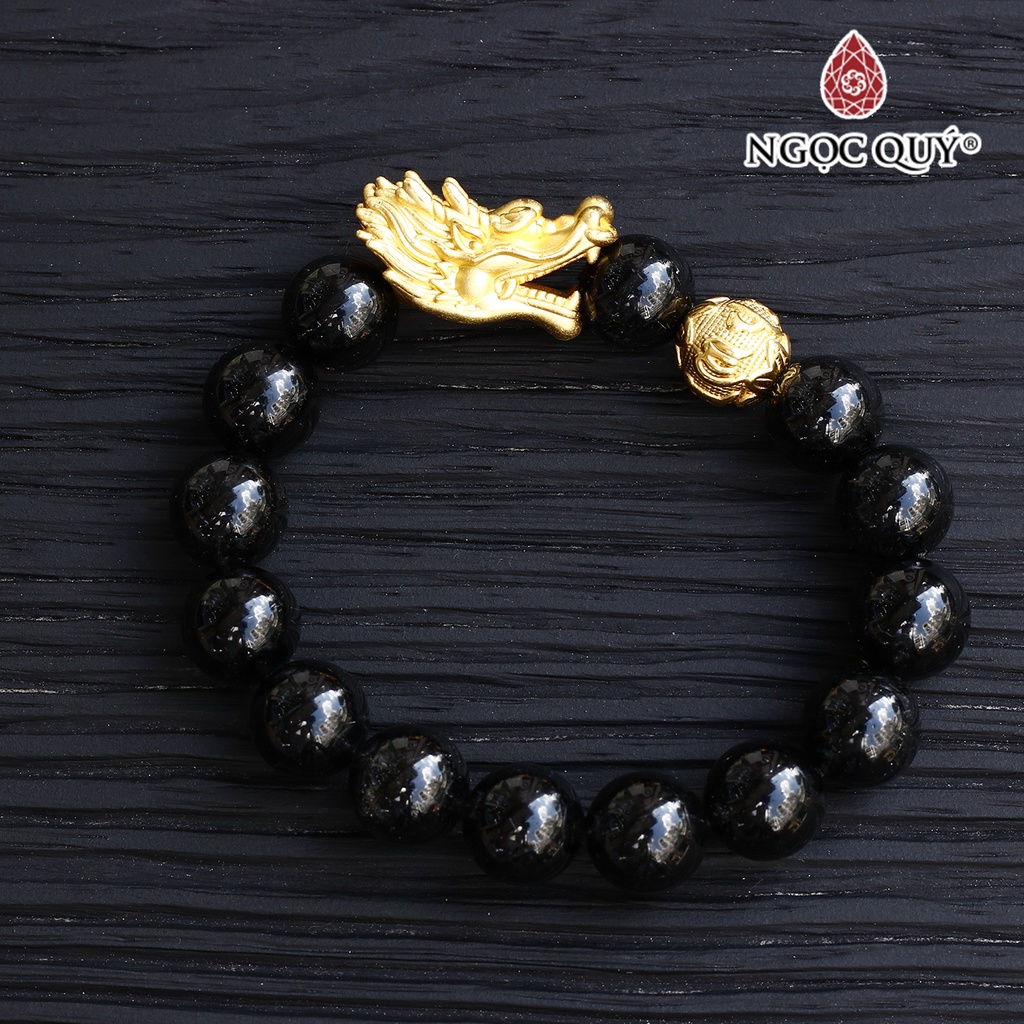 Vòng TA tóc đen phối charm rồng bạc mạ vàng - Ngọc Quý