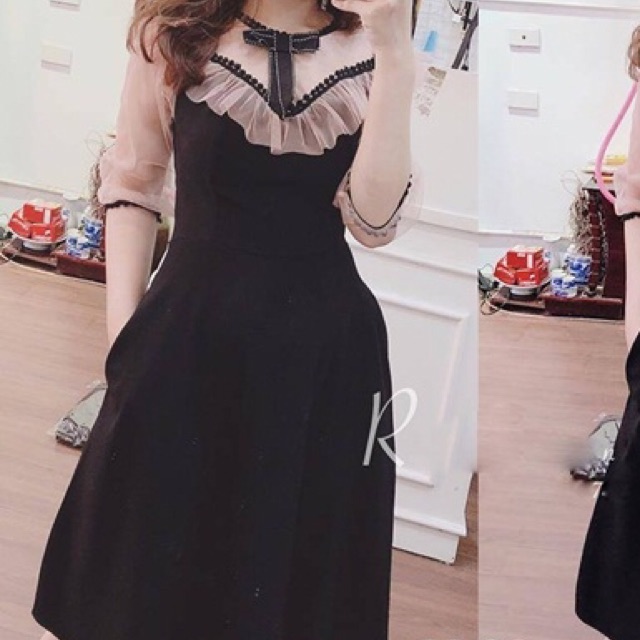 Đầm xoè phối tay ren