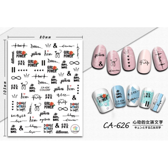 Sticker Nail Hình Chữ Dán Móng Tay Họa Tiết Mới Đẹp