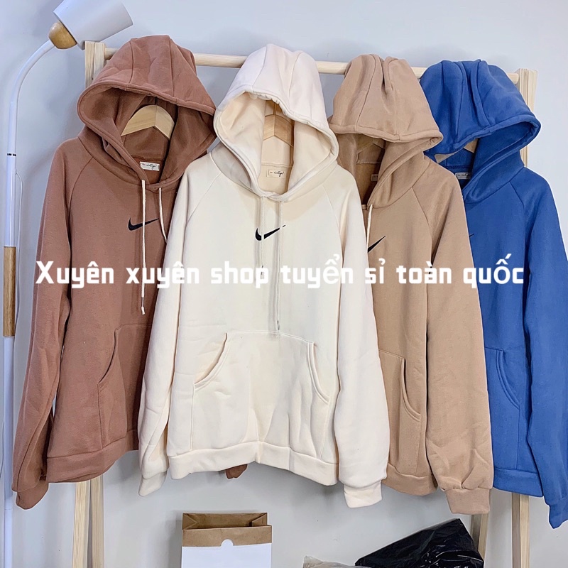Áo hoodie nỉ bông mũ 2 lớp thêu logo oversize ( Ảnh thật )