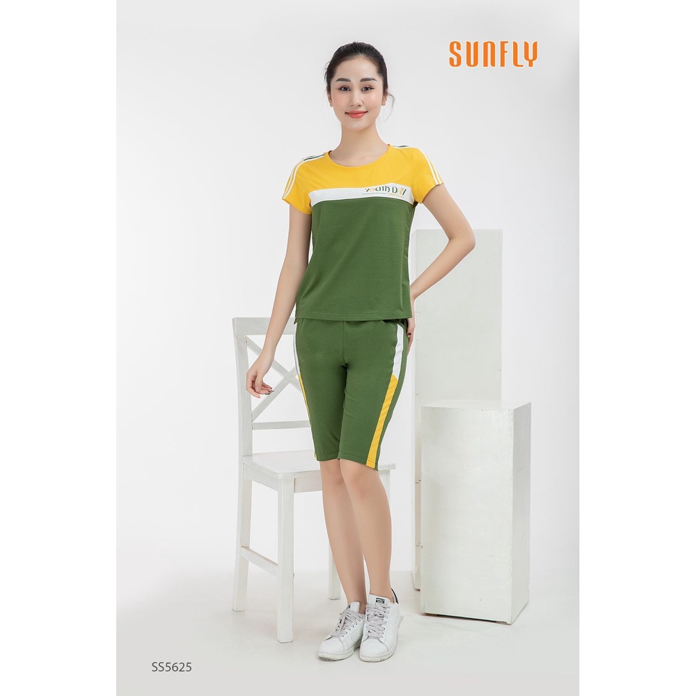 Bộ đồ COTTON nữ SUNFLY chính hãng. Set đồ mặc ngủ ở nhà chất cotton mềm mịn họa viền sọc trẻ trung năng động SS5625