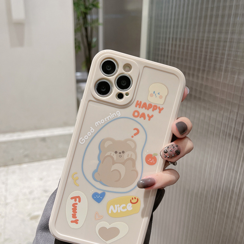 Cartoon Beige Circle Bear for Iphone 12Mini 12 12 Pro 12 Pro Max 11 11 Pro 11 Pro Max  X Xs Xr Xs Max 6 6s 7 8 Plus Soft Cellphone Case Cover Shell