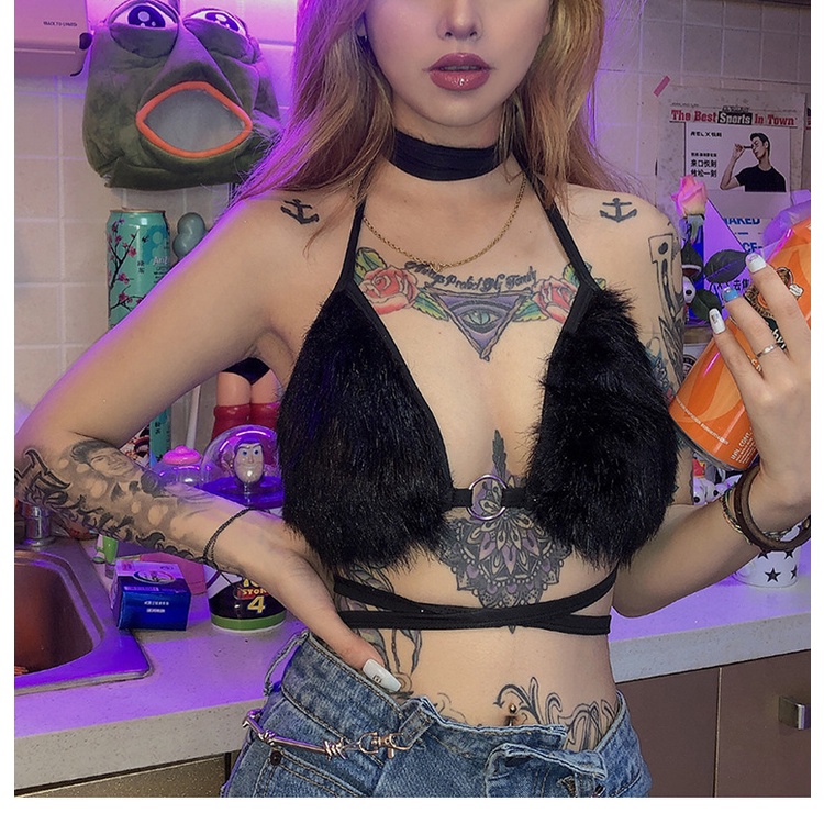ANANA-đồ Lót Nhung Lông Gợi Cảm Hở Lưng Màu Trơn Có Vòng Kim Loại Hở Lưng Sex Cho Bé Kiêu Hãi