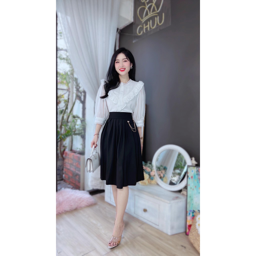 Chân váy xoè kiểu xếp li đai kèm xích phong cách CHUU CV8008