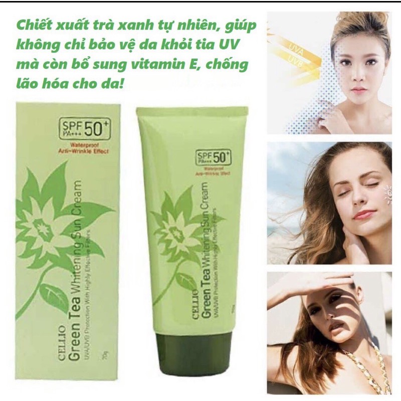 Kem chống nắng trà xanh Cellio Green Tea Whitening Sun Cream SPF 50+