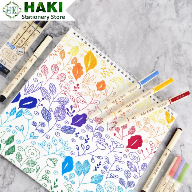 Bút brush viết calligraphy HAKI màu sắc cổ điển, bút lông vẽ trang trí sổ vở DIY B24