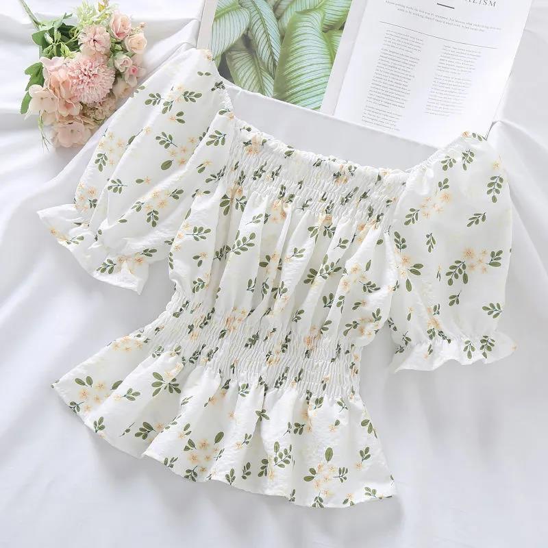 Áo Kiểu Tay Ngắn Dáng Ôm In Họa Tiết Hoa Nhí Xinh Xắn Edge