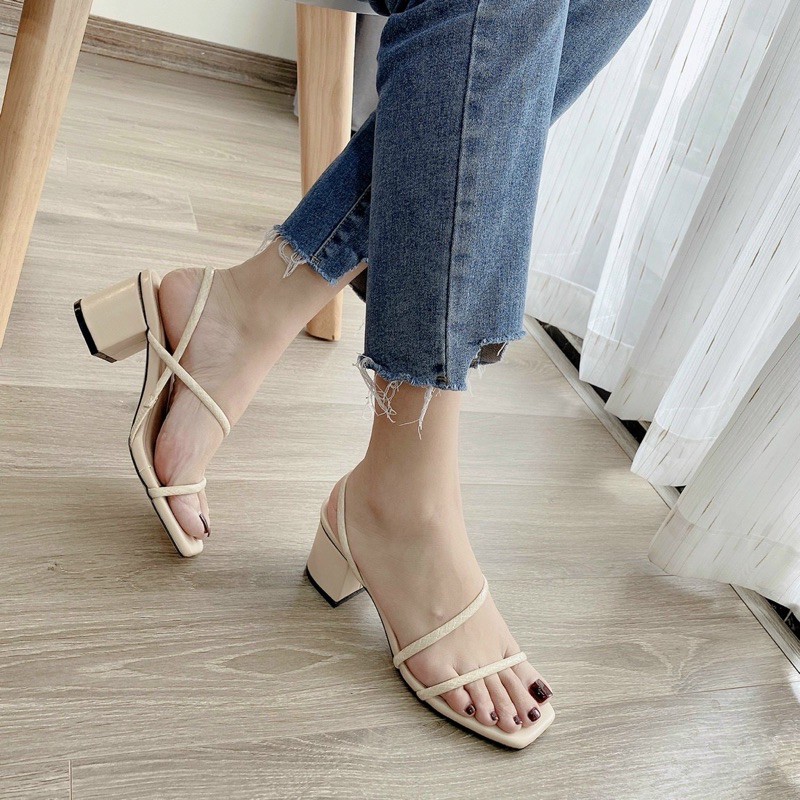 Sandal nữ cao gót quai mảnh thời trang gót vuông cao 6cm