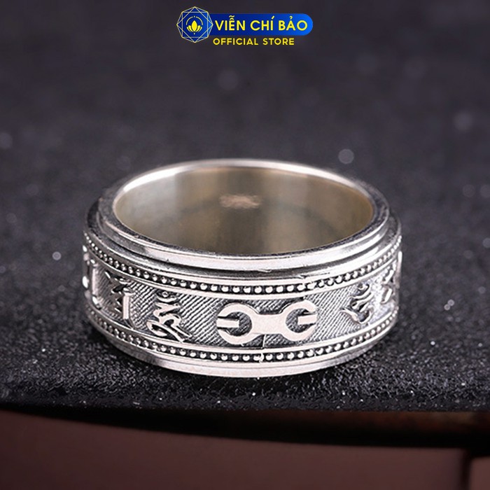 Nhẫn bạc nam 2 tầng Lục Tự Chân Ngôn xoay đà la ni 360 độ chất liệu bạc Thái 925 thương hiệu Viễn Chí Bảo N100886