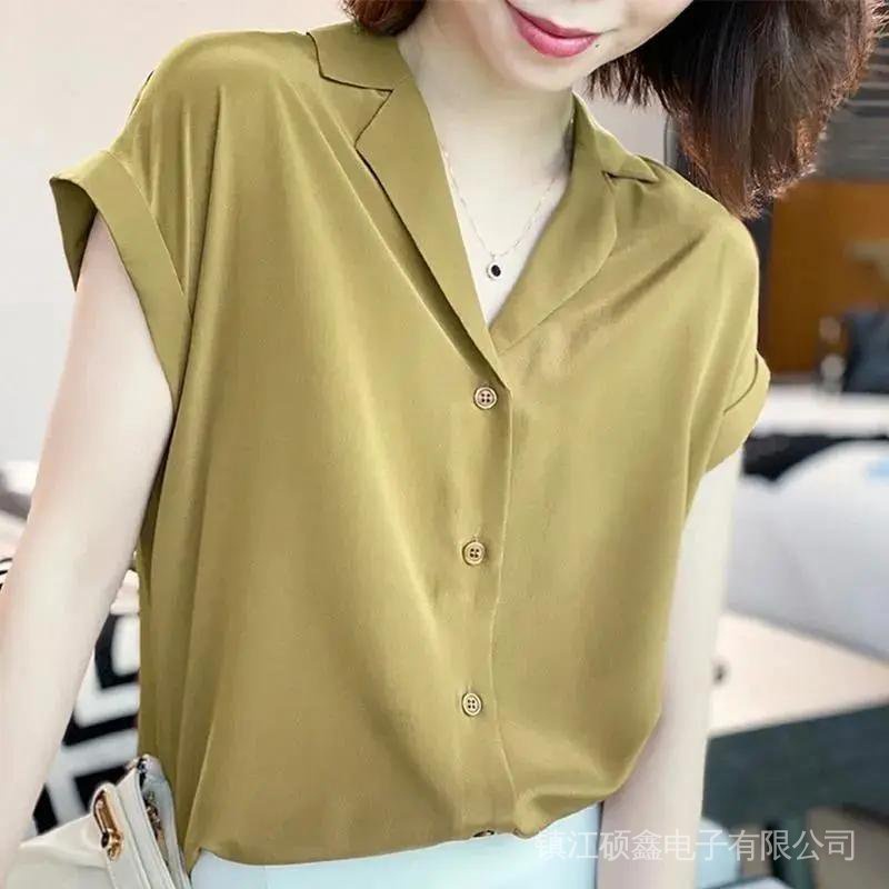 Áo Sơ Mi Chiffon Lụa Lạnh Cao Cấp Tay Ngắn Dáng Rộng Phong Cách Thời Trang Mới 2022