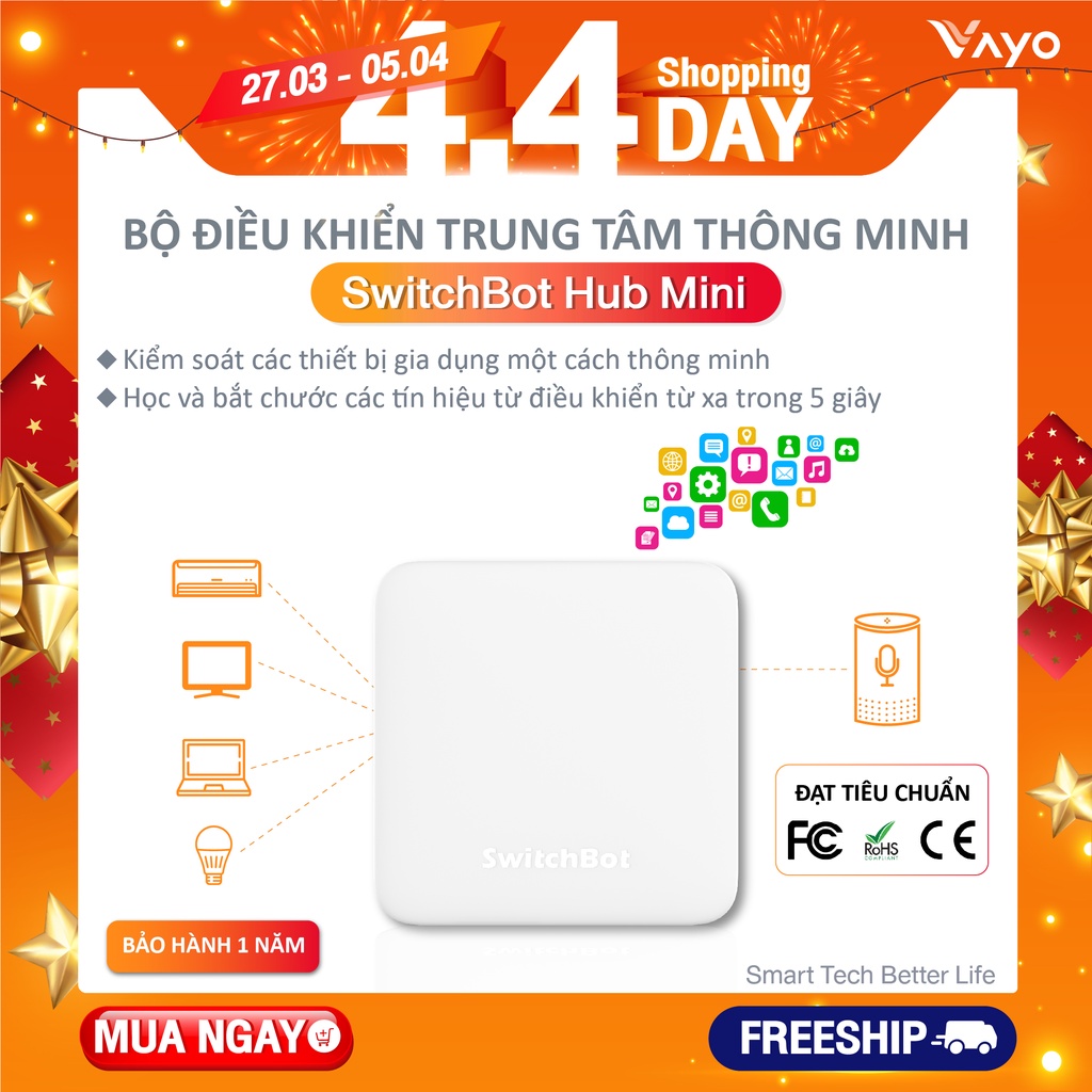 Bộ điều khiển trung tâm thông minh SwitchBot Hub Mini Điều khiển hồng ngoại điều hòa, TV, quạt... liên kết Googlehome