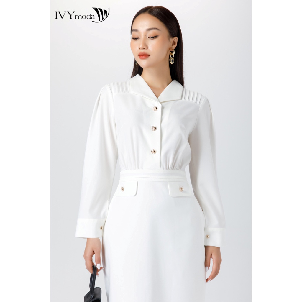 Đầm ôm vai xếp nếp nữ IVY moda MS 48M7086