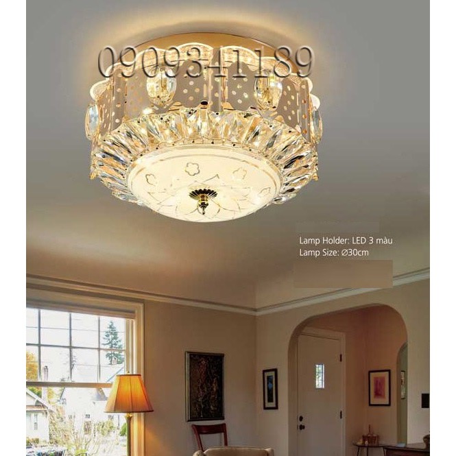 Đèn mâm led gắn trần - đèn ốp trần led - Đèn mâm led pha lê 3 chế độ ánh sáng