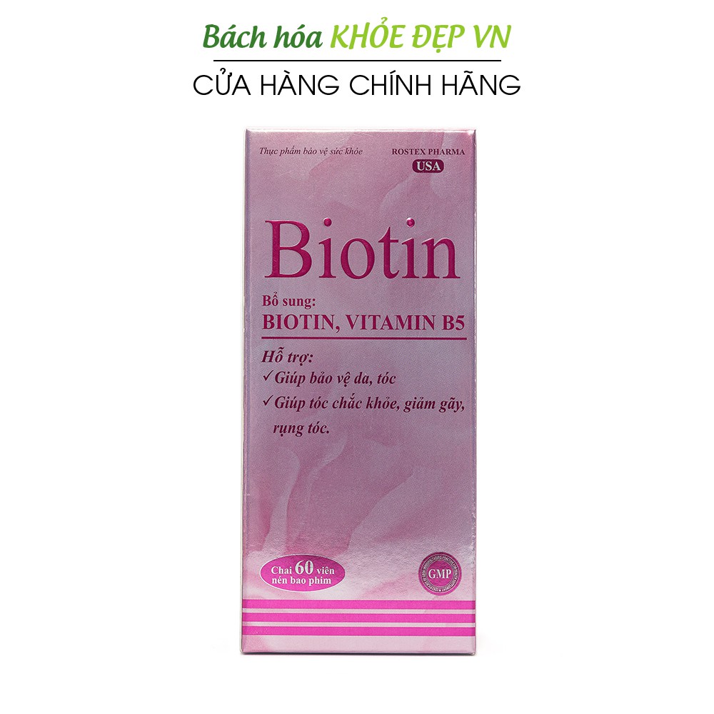 Viên uống bổ sung Biotin, Vitamin B5 giúp tóc chắc khỏe, giảm gãy rụng tóc - Chai 60 viên