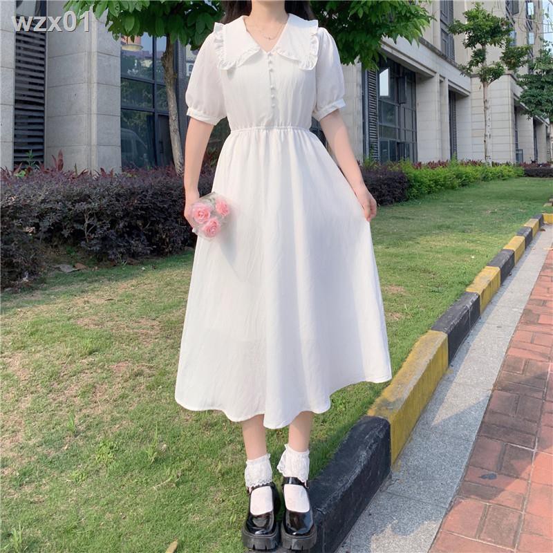 Phiên bản Hàn Quốc của mẫu váy liền thân búp bê màu trơn dành cho bé gái với tay ngắn, chữ a xếp ly nhỏ tươi m