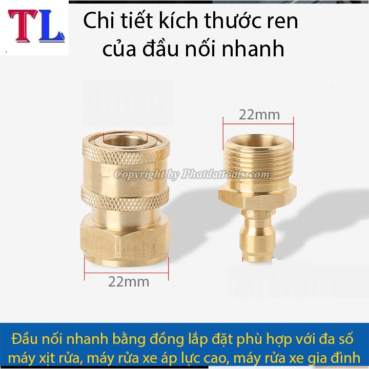 bộ khớp nối nhanh ren 22mm cho máy rửa xe - bộ khớp nối nhanh chống xoắn dây rửa xe 22mm