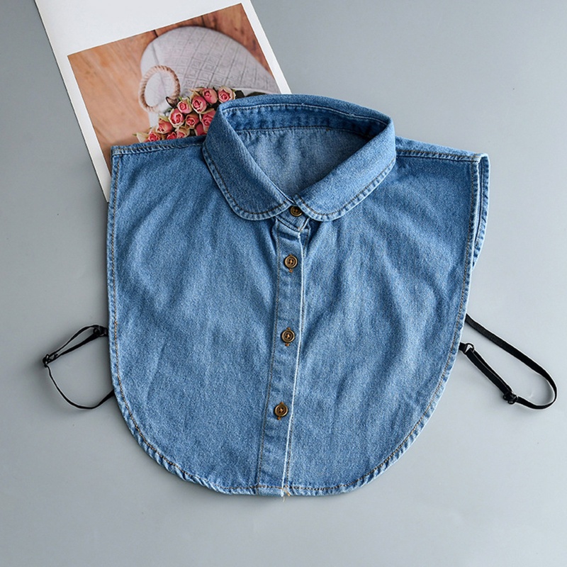 Cổ Áo Giả Denim Tròn Màu Sắc Retro Dành Cho Nữ