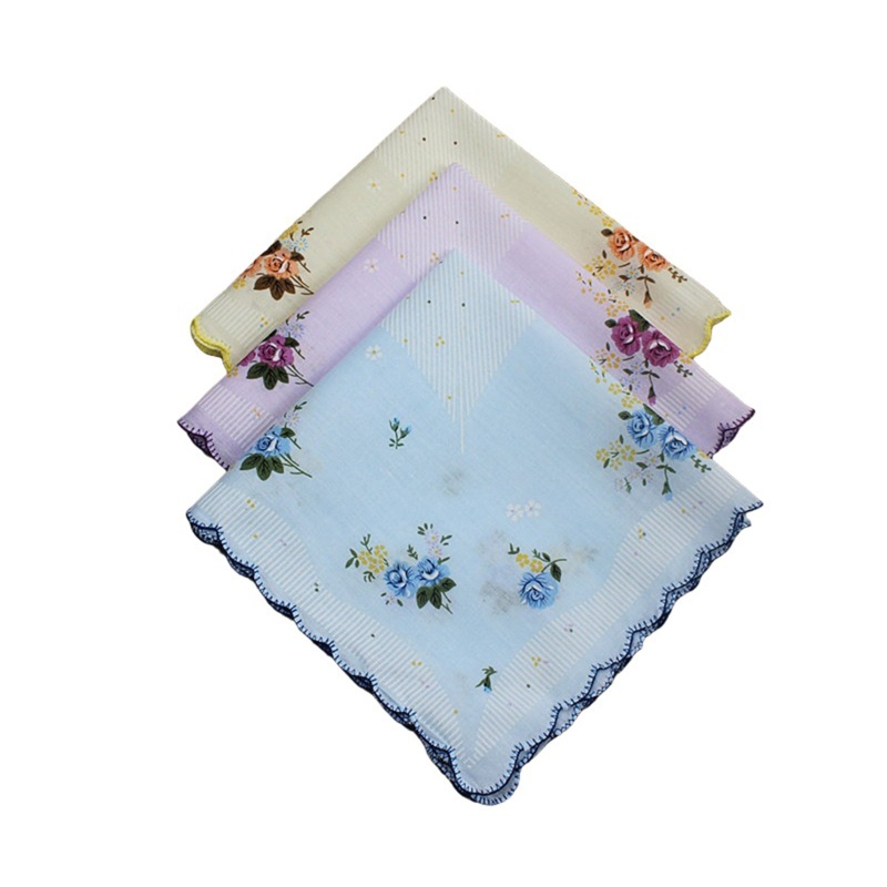 Bộ 3 Khăn Tay Cotton Viền Lượn Sóng Thêu Hoa Cho Nữ Afternoo