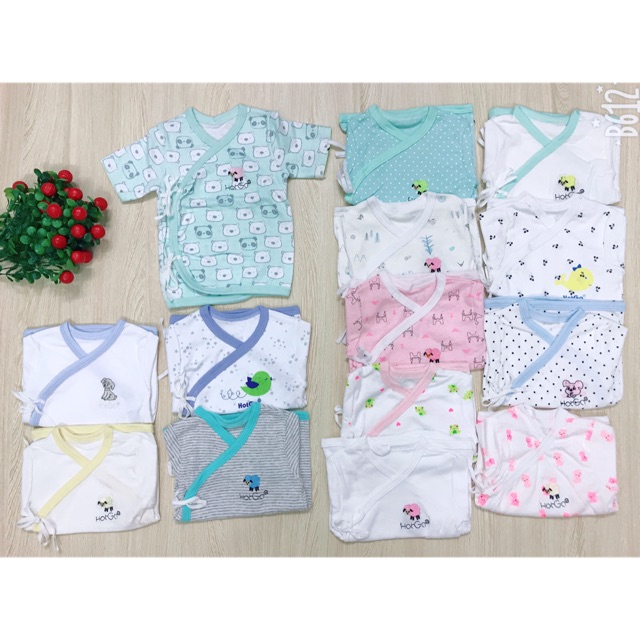 Áo tay ngắn sơ sinh cột dây hột gà