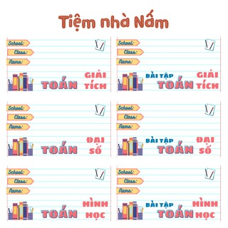 Combo Nhãn Vở Thiết Kế Theo Tên Môn Học, Sách Vở Basic