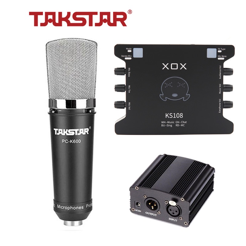 [Mã ELTECHZONE giảm 5% đơn 500K] Combo mic thu âm, livestream Takstar PC K600, Soundcard XOX KS108 [BH 1 NĂM]