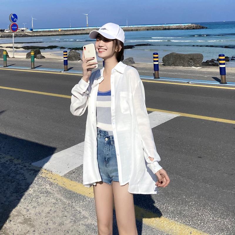 IELGY Áo Sơ Mi chiffon Tay Dài Màu Trắng Dễ Phối Đồ Thời Trang Cho Nữ