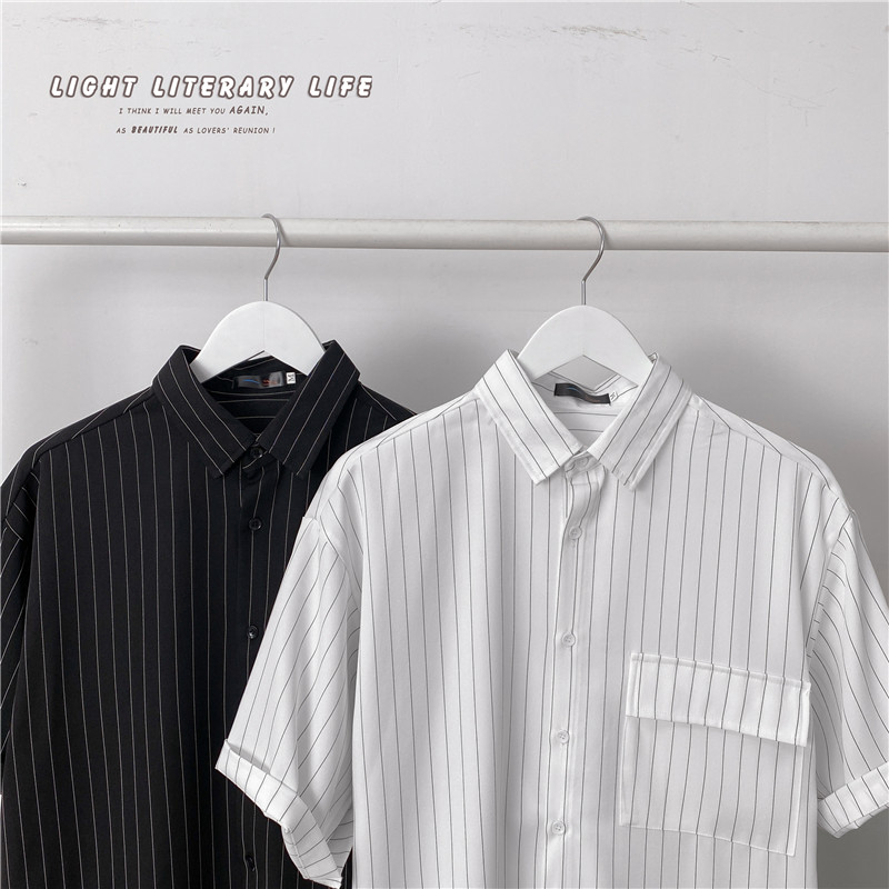 Áo sơ mi tay ngắn dáng rộng họa tiết kẻ sọc thời trang mùa hè cho unisex size M-3XL