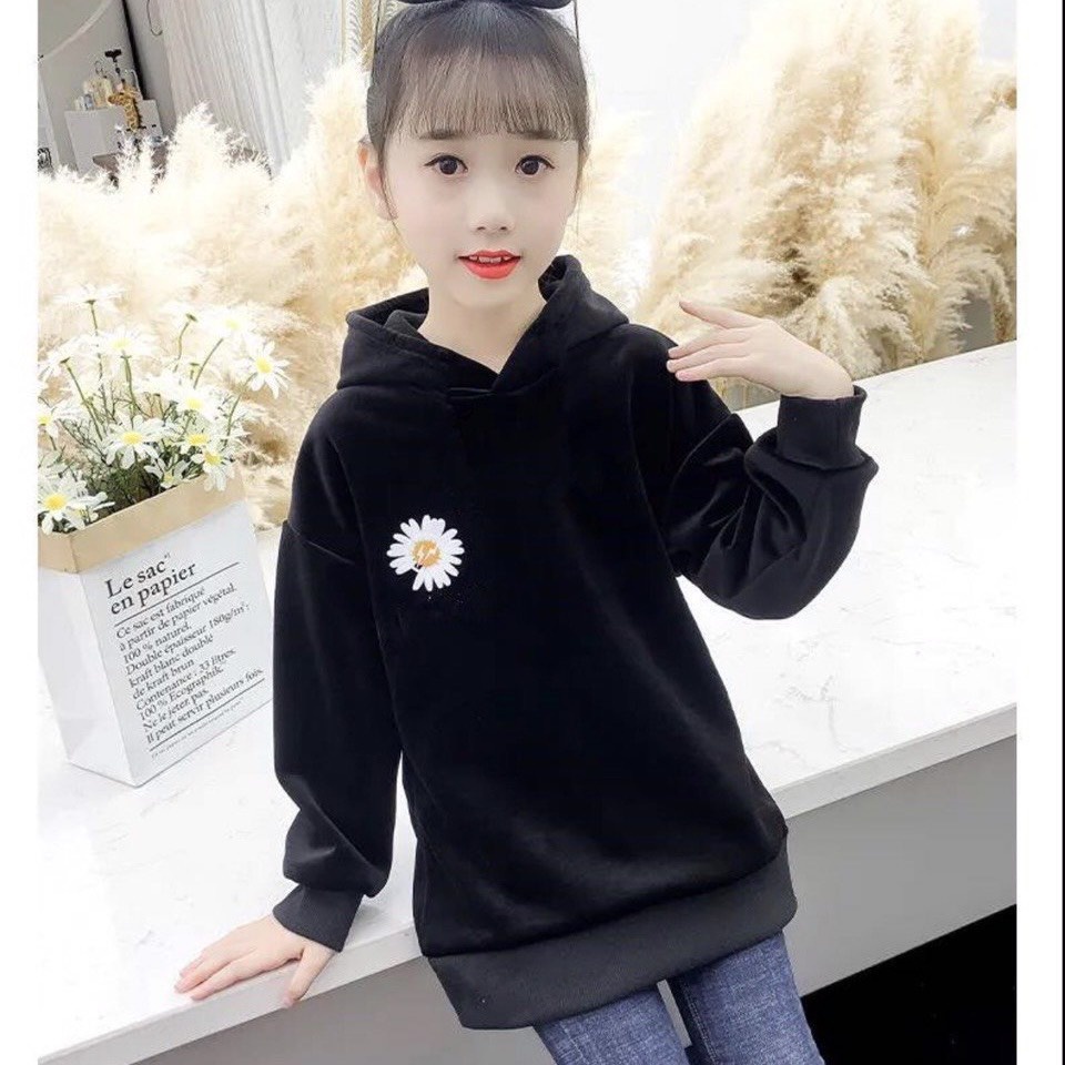Áo hoodie Con Xinh phom rộng nỉ trẻ em hình in Hoa Cúc thời trang thu đông cho trẻ em từ 4 đến 10 tuổi