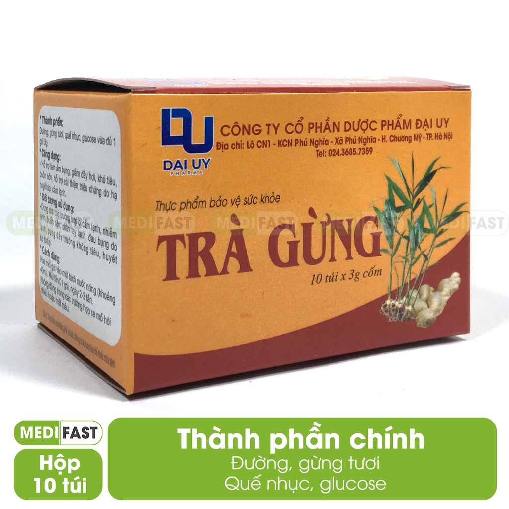 Trà gừng giải cảm, làm ấm cơ thể, cảm lạnh - Trà gừng đ.y - Hộp 10 gói