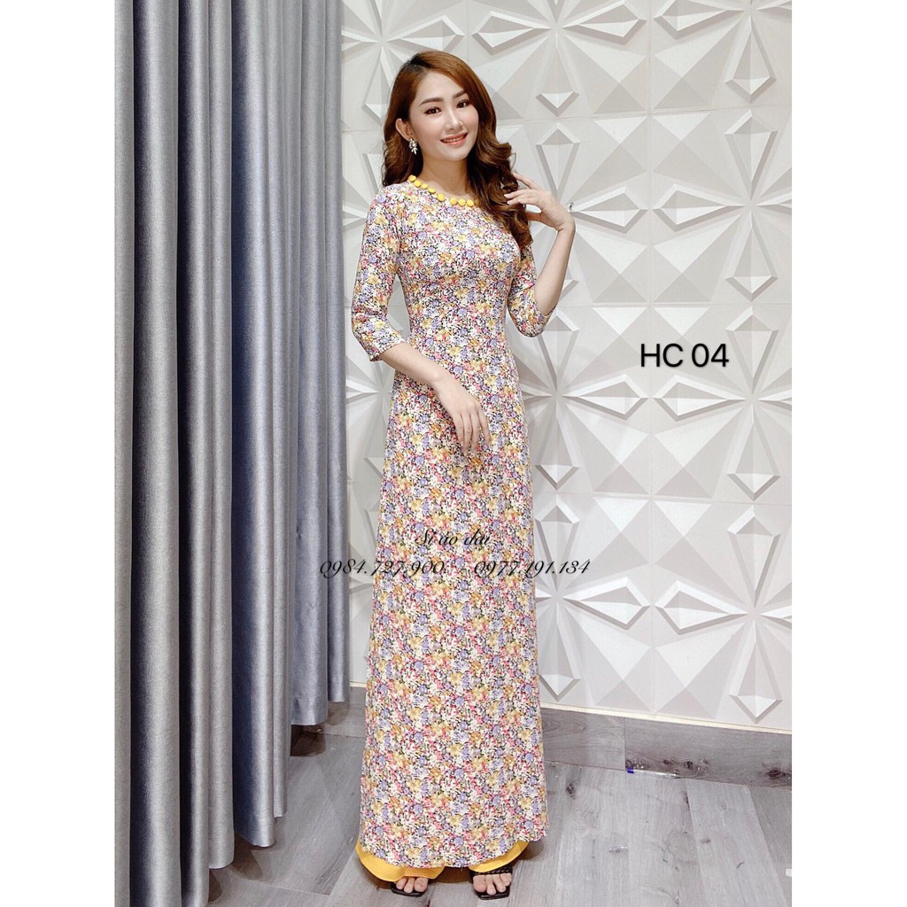 ÁO DÀI MAY SẴN -  áo lụa hàn châu bọc cúc HC04