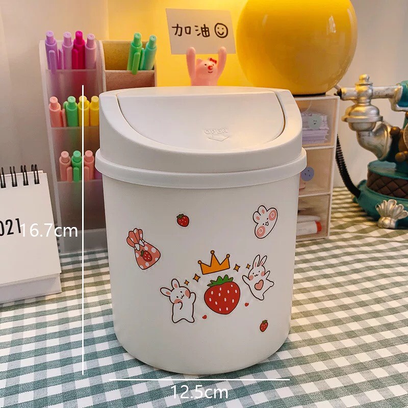 Ống Đựng Bút kèm Sticker pilu decor phòng Cắm Bút hình sọt rác, kệ nhựa dễ thương
