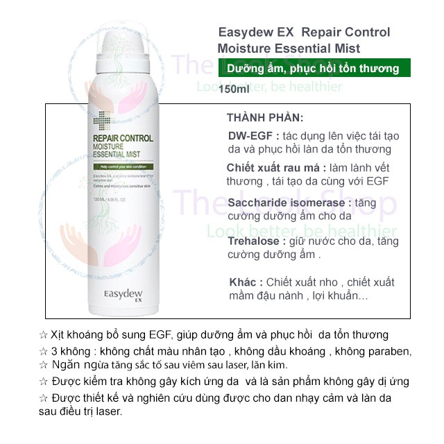 Easydew EX- Xịt khoáng EGF 120ml dưỡng ẩm, hồi phục da lăn kim, laser- EasydewEX Repair Control Moisture Essential Mist