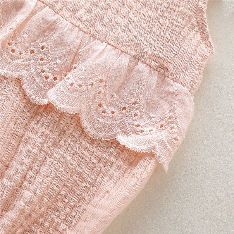 Mikrdoo Áo liền quần tay bèo phối ren cho bé gái sơ sinh bodysuit cho bé