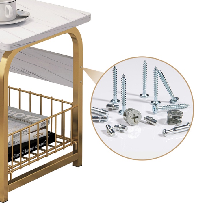 Bàn Uống Trà Bên Sofa Gồm 2 Tầng Kệ Trà Và Sách Kiểu Dáng Vintage Decor Phòng Ngủ Phòng Khách - ASBK2010