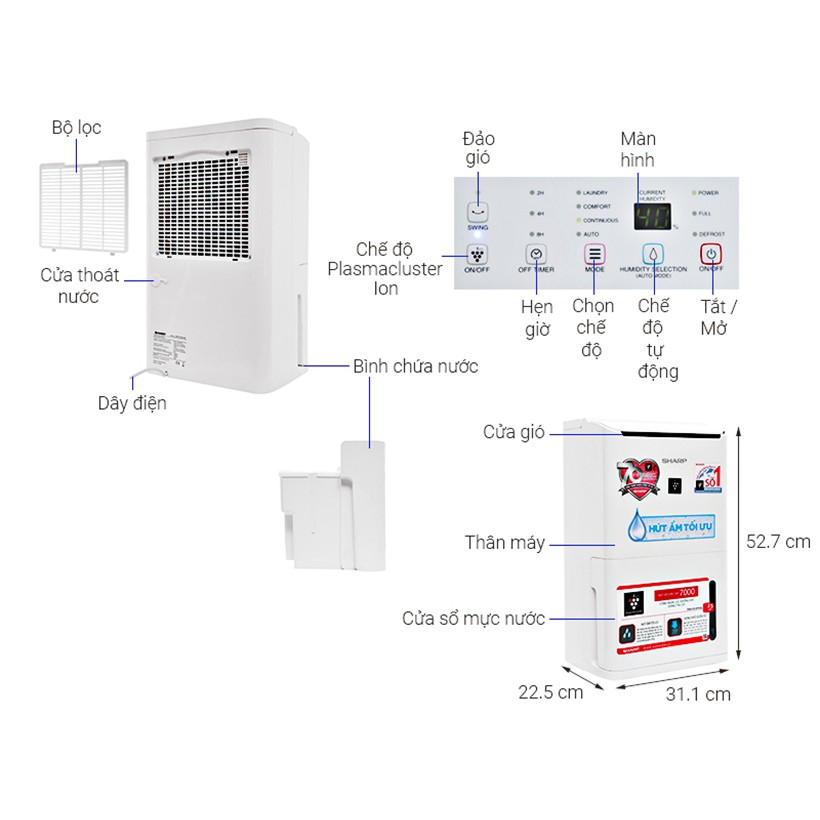 Máy lọc không khí hút ẩm SHARP DW-D12A-W