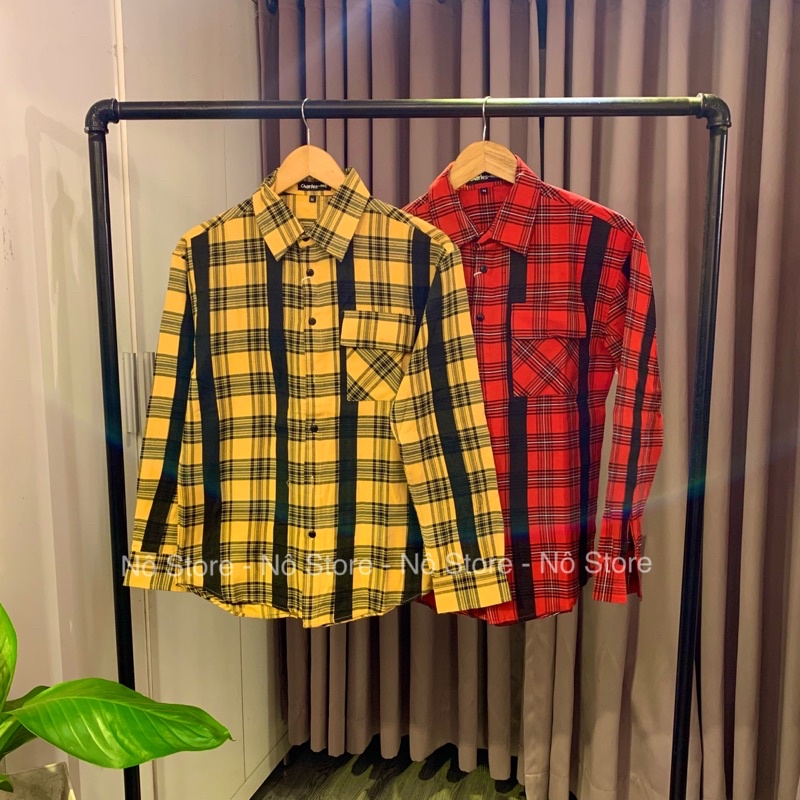 Sơ mi caro phối sọc thơi trang nam form suông rộng Nô Store