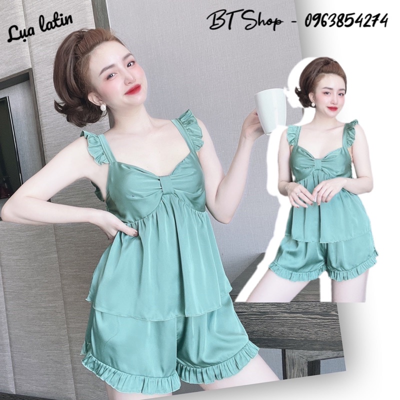 Đồ ngủ mặc nhà lụa latin 2 dây màu trơn freesize 42-57kg
