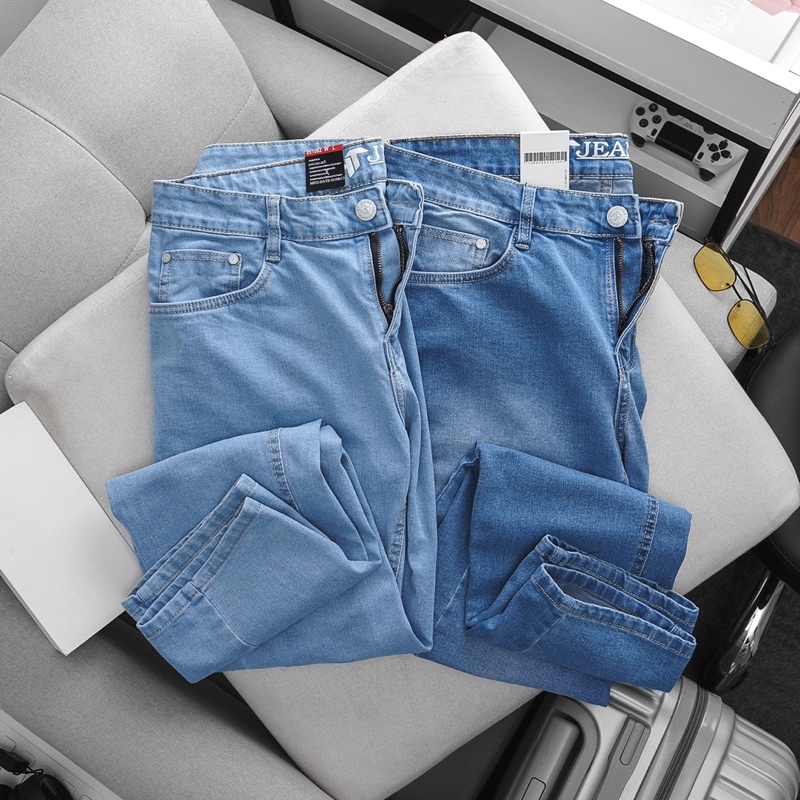 Quần jean nam co giãn nhẹ màu xanh biển BIGSIZE < 130kg