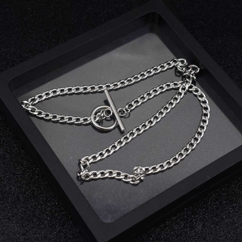 Dây chuyền hai lớp dáng ngắn dài khóa kiểu OT phong cách hip hop cho nam nữ 22126