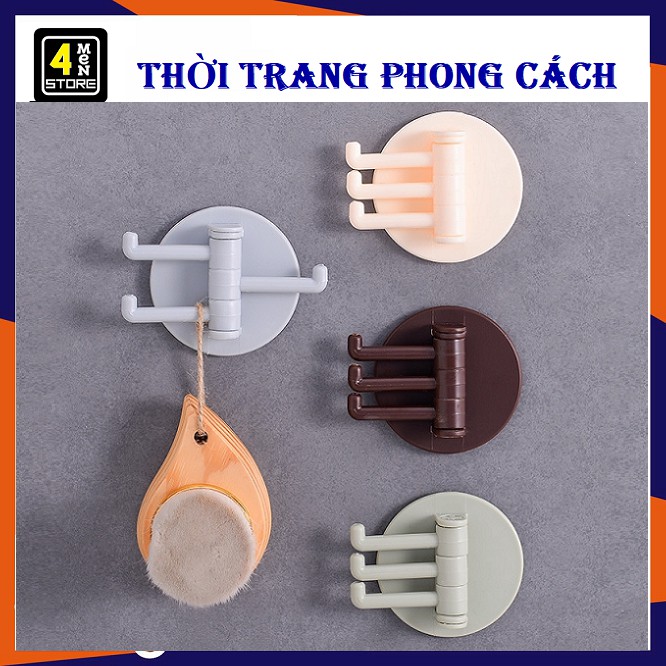 Móc Treo Đồ Tròn 3 chạc Chịu Lực dán tường treo đồ dùng trong nhà bếp/nhà tắm xoay tiện lợi chắc chắn