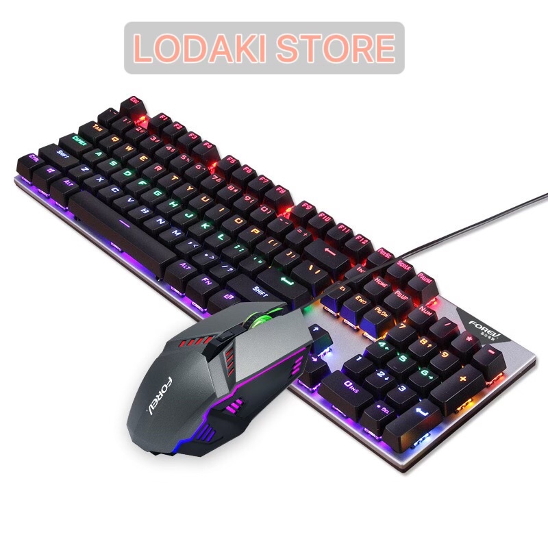 Bàn phím cơ FOREV FV-Q609 nền xám kèm chuột bộ bàn phím đẳng cấp gaming