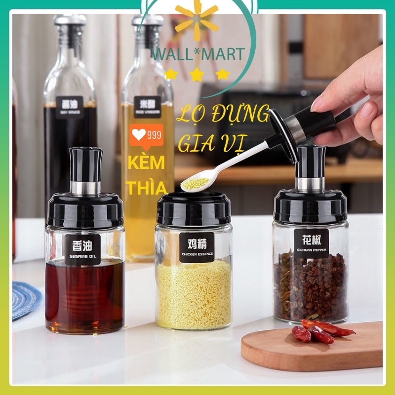 Lọ đựng gia vị - hũ đựng gia vị thủy tinh kèm thìa cao cấp thông minh