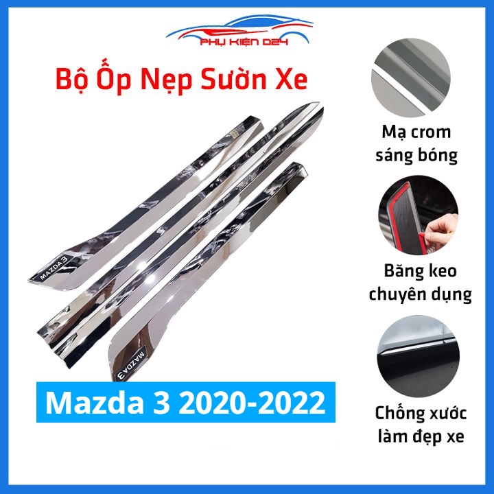 Bộ ốp nẹp sườn Mazda 3 2020-2021-2022-2023 mạ crom bản to trang trí làm đẹp xe