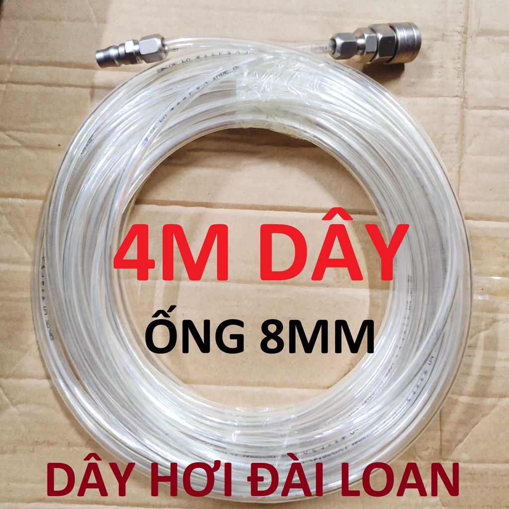 Dây hơi thẳng 4m, dây 5x8mm, kèm bộ đầu nối nhanh phổ thông (SS1955) (SS6694)